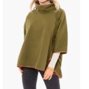 Olive Green Leather Trim Funnel Neck Piper Poncho